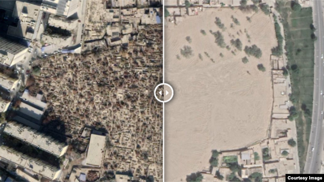 Varrezat e shkatërruara ujgure në hartën e Google