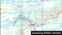 Кытай–Кыргызстан–Өзбекстан темир жолунун картасы.