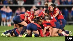 اعضای تیم فوتبال اسپانیا پس از پیروزی 