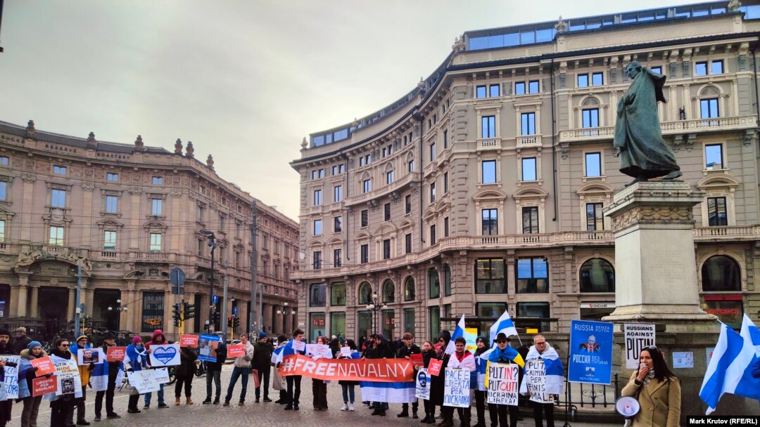 Акция в Милане в поддержку Навального и других политзаключённых 