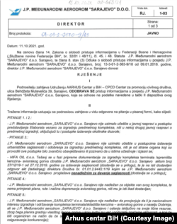 Odgovor Aerodroma Sarajevo Arhus centru BiH o tome kako nije nadležno za davanje saglasnosti za izgradnju skladišta kerozina.