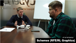 Serhiy Denysenko gjatë intervistës për njësinë hulumtuese, Skema, të Radios Evropa e Lirë.