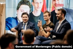 A conference on new technologies and blockchain was held in May 2023 and was attended by then-Prime Minister Dritan Abazovic (left), Vitalik Buterin, the founder of Ethereum (center), and Milojko Spajic, who would take over the premier's post in October 2023.