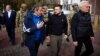 Ukrainian President Volodymyr Zelenskiy (center) made a surprise visit on March 27 to Zaporizhzhya, where he met with the chief of the International Atomic Energy Agency, Rafael Grossi (left).