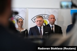 Robert Fico speaks at a press conference shortly before the shooting incident on May 15.