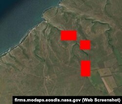 Olenivka, annexed Crimea, fires detected by NASA FIRMS system on Aug. 29th