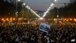 Protesta në Budapest të Hungarisë më 16 shkurt 2024. 