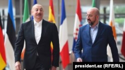 Belgium - EU Council President Charles Michel meets Azerbaijani President Ilham Aluyev in Brussels, May 14, 2023