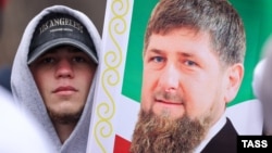 На организованном властями Чечни шествии в поддержку президента России Владимира Путина. Грозный, 10 марта 2024 г. Иллюстративная фотография