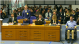 Karsai Dániel és jogi képviselői az Emberi Jogok Európai Bíróságán, Strasbourgban 2023. november 28-án