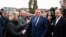 Milorad Dodik greets supporters in front of the court in Sarajevo on January 17. 