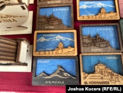 Trinkets showing Mt. Ararat on sale at the Vernissage market in central Yerevan