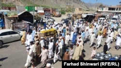 The funeral procession for slain Pakistani journalist Khalil Afridi in Khyber Pakhtunkhwa Province on June 19. 