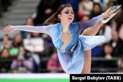 Samodelkina performs her short program during the 2023 Channel One Figure Skating Cup in Moscow on January 21.