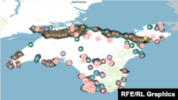 Карта российских военных объектов в Крыму, скриншот