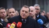 Bosnia and Herzegovina, Sarajevo, Milorad Dodik addressing media in front of the Court of Bosnia and Herzegovina. 