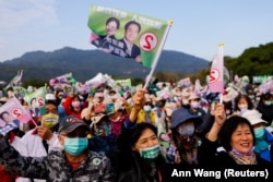 Supporters of Lai Ching-te, Taiwan's vice president and the ruling Democratic Progressive Party's (DPP) presidential candidate, attend an election campaign event in Kaohsiung, Taiwan, in December.