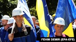 Protest rudara u Sarajevu 1. avgusta 2023. godine, zbog neisplaćenih plata. 