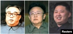 Tri generacije lidera Sjeverne Koreje, s lijeva na desno: Kim Il Sung, Kim Džong Il i njegov sin Kim Džong Un.