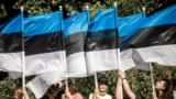Дети с флагами Эстонии