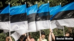 Дети с национальными флагами Эстонии. Иллюстративное фото