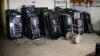 Gravestones are displayed at Volodymyr Cherdakov's workshop near Yatseve cemetery on the outskirts of Chernihiv in January.