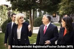 Marine Le Pen, Orbán Viktor és Novák Katalin Budapesten 2021. október 26-án
