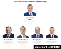 Pagina de internet pnl.ro, vineri, 2 februarie 2024, ora 9:00. Iulian dumitrescu figurează încă drept prim-vicepreședinte.