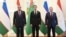 (Çepden saga) Täjigistanyň prezidenti Emomali Rahmon, Türkmenistan prezidenti Serdar Berdimuhamedow we Özbegistanyň prezidenti Şawkat Mirziýoýew. Aşgabat. 2023-nji ýylyň 4-nji awgusty.