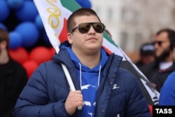 Адам Кадиров на передвиборчій акції напередодні президентських виборів у Росії. Грозний, Чечня. Березень 2024 року