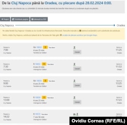 Lista autocarelor de înlocuire pe distanţa Cluj-Oradea.