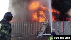An image from a video of the Azov fire posted by the Russian Emergency Situations Ministry on June 18.