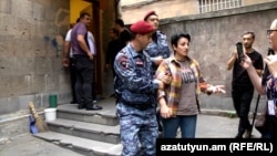 Armenia - Gayane Hakobian, the mother of an Armenian soldier killed during the 2020 Karabakh war, is detained by police, May 17, 2023.