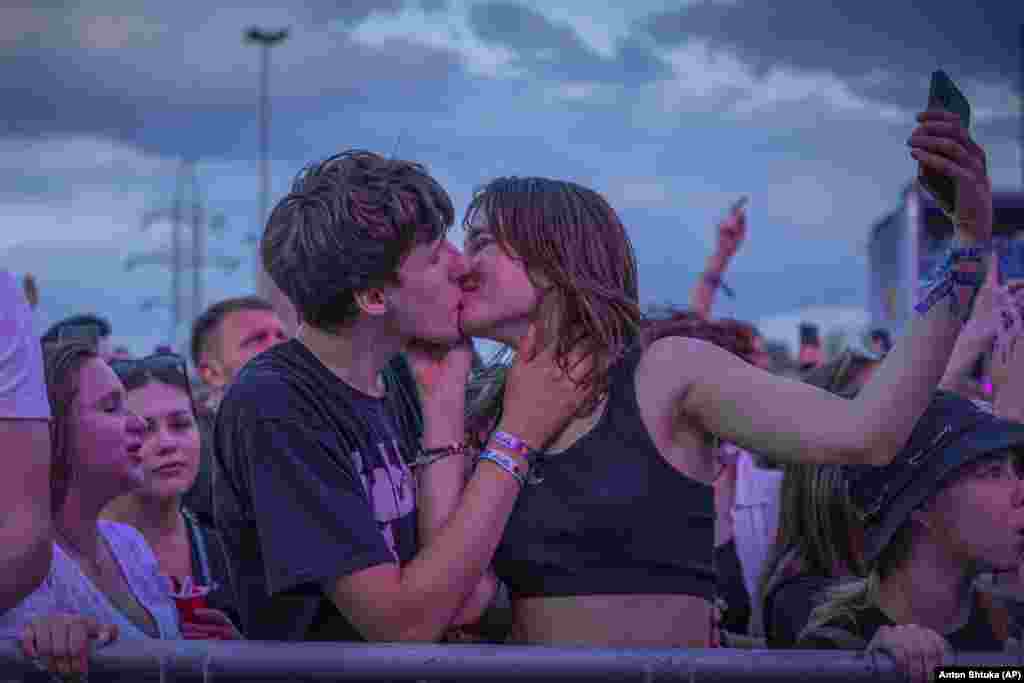 People enjoy a concert at the Atlas Festival in Kyiv.&nbsp;