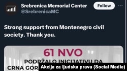 Memorijalni centar Srebrenice zahvalio se crnogorskom NVO sektoru na snažnoj podršci Rezoluciji