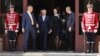 Премиерът Николай Денков и външната министърка Мария Габриел излизат от президентството, където президентът Румен Радев връчи на Габриел мандат за съставяне на правителство.