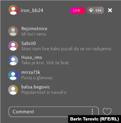 Komentari kada je Nermin Sulejmanović prenosio uživo ubistvo Nizame Hećimović na društvenoj mreži Instragram.