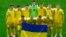 The Ukrainian soccer team poses before its June 21 victory over Slovakia in a Euro 2024 match.