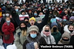 Январь 2023 года. Жители города Иваново во время несанкционированной акции в поддержку Алексея Навального