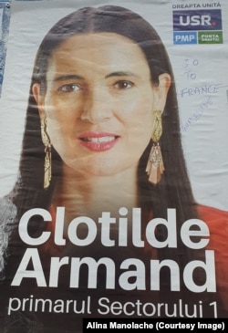 Afiș electoral al lui Clotilde Armand, candidatul Alianței Dreapta Unită la Primăria Sectorului 1