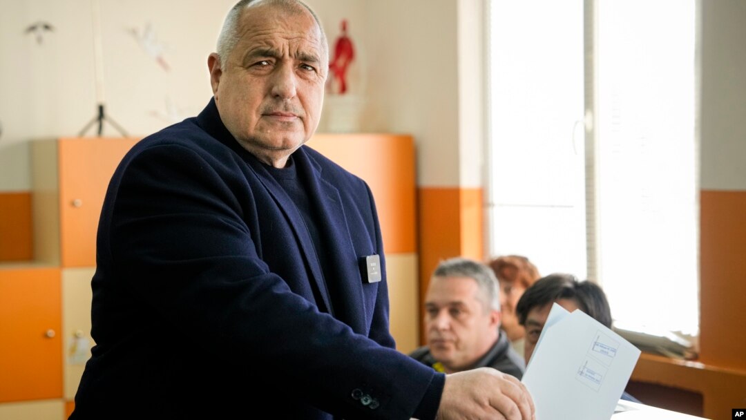 Former Bulgarian Prime Minister Boyko Borisov casts his vote at a polling station in Bankya, on the outskirts of Sofia, on April 2.