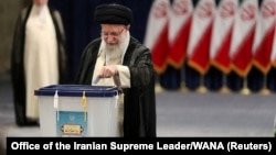 Supreme Leader Ayatollah Ali Khamenei votes in the first round of Iran's presidential election on June 28.