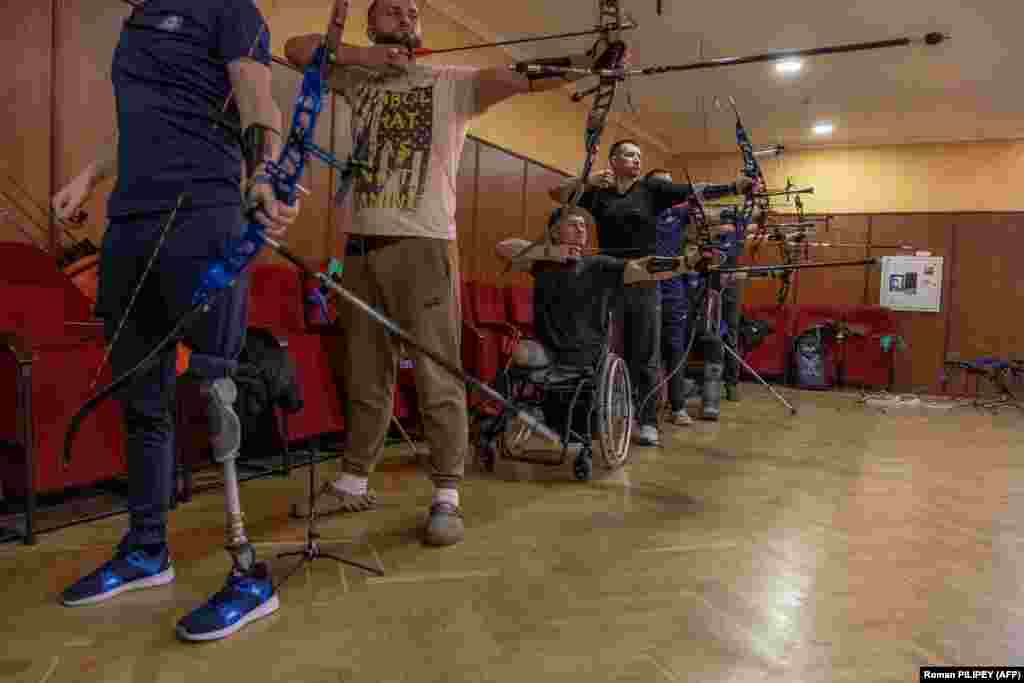 Ukrainian veterans take part in archery training in Kyiv ahead of their participation in the U.S. Air Force &amp; Marine Corps Trials, where 30 Ukrainians will take part in the paralympic-style competitive event in March in Nevada.