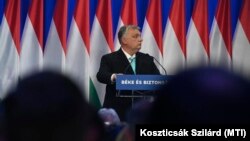 Mađarski premijer Viktor Orban tokom svog govora o stanju nacije, Budimpešta, Mađarska, 18. februar 2023.