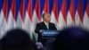 Orbán Viktor miniszterelnök évértékelő beszédét tartja a Várkert Bazárban 2023. február 18-án