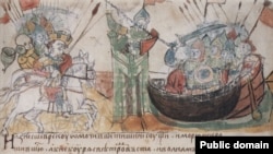 Війська Аскольда беруть в облогу Константинополь. Мініатюра з Радзвіллівського літопису, XV століття