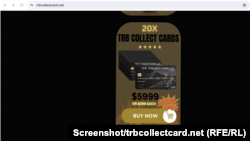 Captură de ecran cu site-ul pe care sunt vândute Trump Collect Cards.