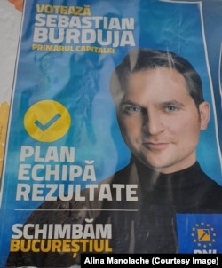Afișul electoral al candidatului PNL la Primăria Capitalei, Sebastian Burduja.