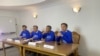 Представители незарегистрированной оппозиционной партии «Алга, Казахстан!» на пресс-конференции. Астана, 27 марта 2023 года