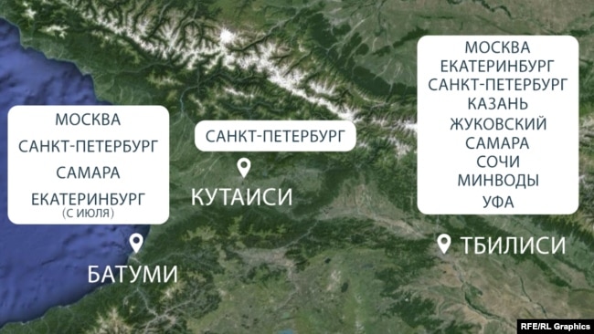 Прямые рейсы между городами России и Грузии